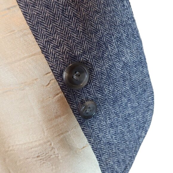 Vintage PENDLETON Herringbone Virgin Wool Two Button Blazer Size 2 Navy Blue - Picture 6 of 9